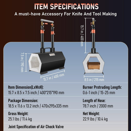 Propane Forge Portable, Double Burner Tool and Knife Making, Large Capacity Blacksmith Farrier Forges, Mini Furnace Blacksmithing, Gas Forging Tools and Equipment, Complete Kit.