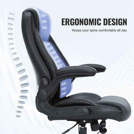 Executive Office Chair with Cutting-edge Adjustable Lumbar Support, High Back PU Leather Office Chair Ergonomic for Back Pain, with Padded Flip-up Arms.