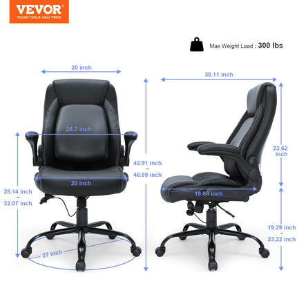 Executive Office Chair with Cutting-edge Adjustable Lumbar Support, High Back PU Leather Office Chair Ergonomic for Back Pain, with Padded Flip-up Arms.