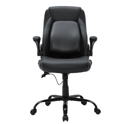 Executive Office Chair with Cutting-edge Adjustable Lumbar Support, High Back PU Leather Office Chair Ergonomic for Back Pain, with Padded Flip-up Arms.
