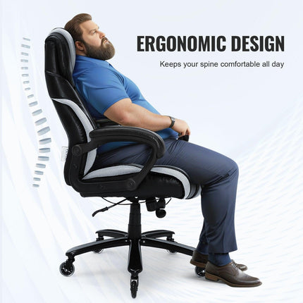 Heavy Duty Executive Office Chair with Cutting-edge Adjustable Lumbar Support for Long Hours, Big and Tall 400lbs Office Chair, Wide Thick Padded Strong Metal Base Quiet Wheels.