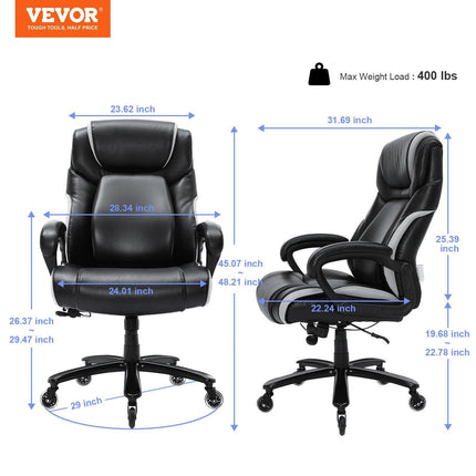 Heavy Duty Executive Office Chair with Cutting-edge Adjustable Lumbar Support for Long Hours, Big and Tall 400lbs Office Chair, Wide Thick Padded Strong Metal Base Quiet Wheels.
