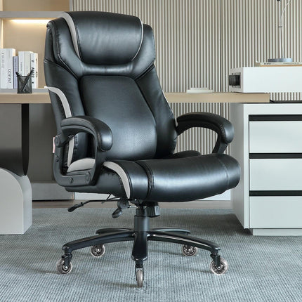Heavy Duty Executive Office Chair with Cutting-edge Adjustable Lumbar Support for Long Hours, Big and Tall 400lbs Office Chair, Wide Thick Padded Strong Metal Base Quiet Wheels.