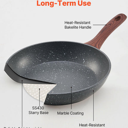 Frying Pan Skillet, Aluminum Egg Fry Pans, 3 Piece Set (250, 280, 325 mm), Nonsitck Heavy-Duty Skillets with Heat-Resistant Handle, Chef's Kitchen Cookware, for Gas, Electric, Induction, Grey.