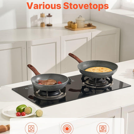 Frying Pan Skillet, Aluminum Egg Fry Pans, 3 Piece Set (250, 280, 325 mm), Nonsitck Heavy-Duty Skillets with Heat-Resistant Handle, Chef's Kitchen Cookware, for Gas, Electric, Induction, Grey.