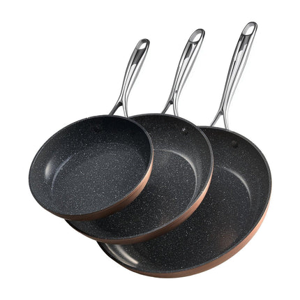 Frying Pan Skillet, Aluminum Egg Fry Pans, 3 Piece (200, 270, 300 mm), Nonsitck Ceramic Heavy-Duty Skillets with Heat-Resistant Handle, Chef's Cookware, for Oven, Gas, Electric, Induction, Grey.