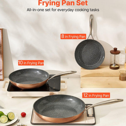 Frying Pan Skillet, Aluminum Egg Fry Pans, 3 Piece (200, 270, 300 mm), Nonsitck Ceramic Heavy-Duty Skillets with Heat-Resistant Handle, Chef's Cookware, for Oven, Gas, Electric, Induction, Grey.