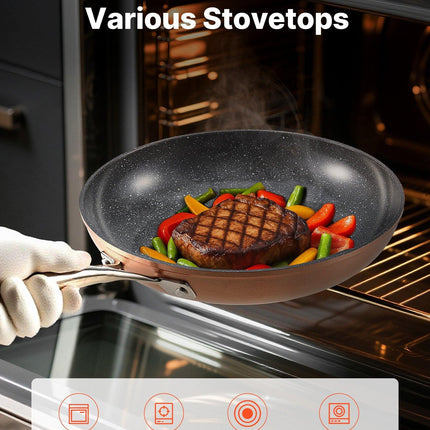 Frying Pan Skillet, Aluminum Egg Fry Pans, 3 Piece (200, 270, 300 mm), Nonsitck Ceramic Heavy-Duty Skillets with Heat-Resistant Handle, Chef's Cookware, for Oven, Gas, Electric, Induction, Grey.