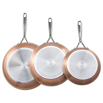 Frying Pan Skillet, Aluminum Egg Fry Pans, 3 Piece (200, 270, 300 mm), Nonsitck Ceramic Heavy-Duty Skillets with Heat-Resistant Handle, Chef's Cookware, for Oven, Gas, Electric, Induction, Grey.