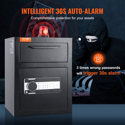 1.7 Cub Depository Safe, Deposit Safe with Drop Slot, Electronic Code Lock and 2 Emergency Keys, 17.71'' x 13.77'' x 13.77'' Business Drop Slot Safe for Cash, Mail in Home, Hotel, Office.