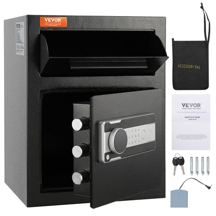 1.7 Cub Depository Safe, Deposit Safe with Drop Slot, Electronic Code Lock and 2 Emergency Keys, 17.71'' x 13.77'' x 13.77'' Business Drop Slot Safe for Cash, Mail in Home, Hotel, Office.