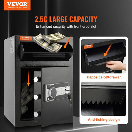 2.5 Cub Depository Safe, Deposit Safe with Drop Slot, Electronic Code Lock and 2 Emergency Keys, 20.27'' x 13.97'' x 13.97'' Business Drop Slot Safe for Cash, Mail in Home, Hotel, Office.