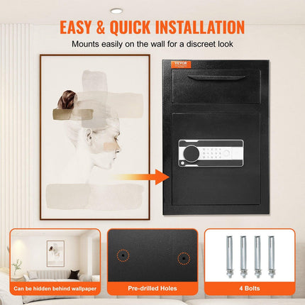 2.5 Cub Depository Safe, Deposit Safe with Drop Slot, Electronic Code Lock and 2 Emergency Keys, 20.27'' x 13.97'' x 13.97'' Business Drop Slot Safe for Cash, Mail in Home, Hotel, Office.