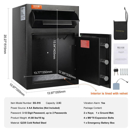 2.5 Cub Depository Safe, Deposit Safe with Drop Slot, Electronic Code Lock and 2 Emergency Keys, 20.27'' x 13.97'' x 13.97'' Business Drop Slot Safe for Cash, Mail in Home, Hotel, Office.