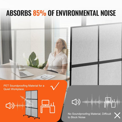 Acoustic Room Divider Partition Panel Privacy Screen 2 Pack Light Gray.