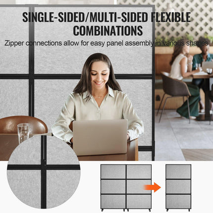 Acoustic Room Divider Partition Panel Privacy Screen 2 Pack Light Gray.