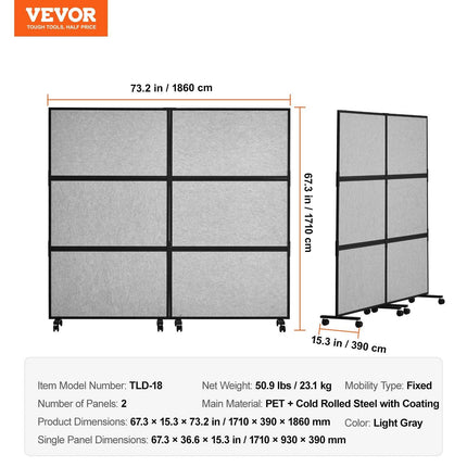Acoustic Room Divider Partition Panel Privacy Screen 2 Pack Light Gray.