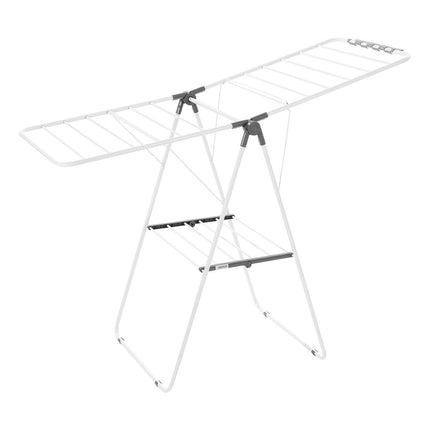 2-Tier Foldable Clothes Drying Rack with Sock Clips & 21 Drying Rods White.