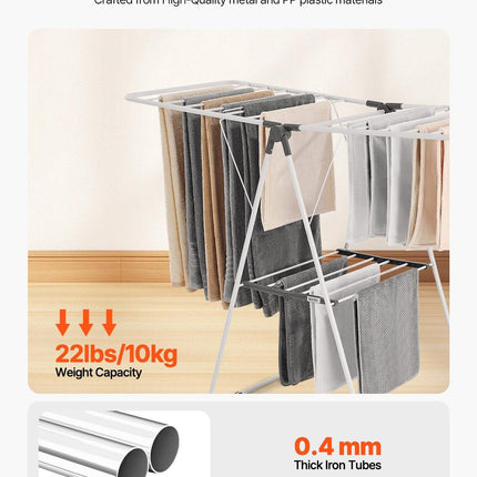 2-Tier Foldable Clothes Drying Rack with Sock Clips & 21 Drying Rods White.