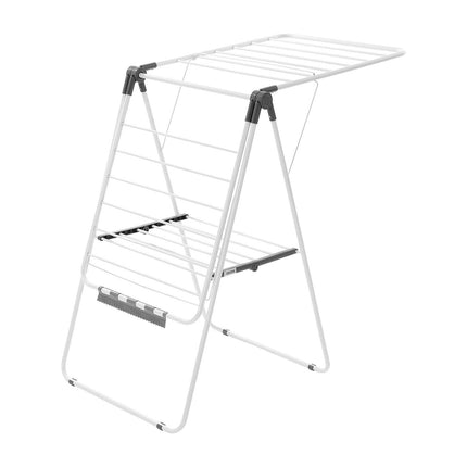 2-Tier Foldable Clothes Drying Rack with Sock Clips & 21 Drying Rods White.