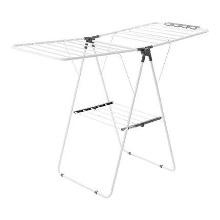 2-Tier Foldable Clothes Drying Rack with Sock Clips & 21 Drying Rods White.