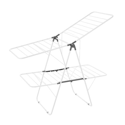 2-Tier Foldable Clothes Drying Rack with Sock Clips & 31 Drying Rods White.