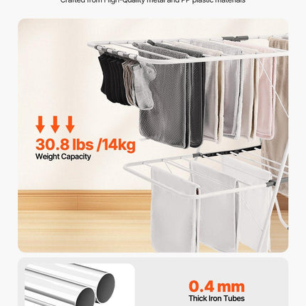 2-Tier Foldable Clothes Drying Rack with Sock Clips & 31 Drying Rods White.