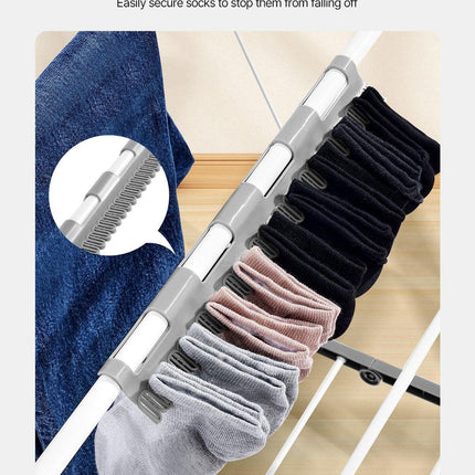 2-Tier Foldable Clothes Drying Rack with Sock Clips & 31 Drying Rods White.