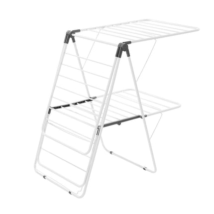 2-Tier Foldable Clothes Drying Rack with Sock Clips & 31 Drying Rods White.