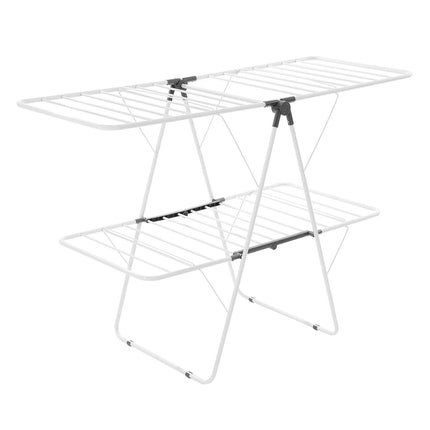2-Tier Foldable Clothes Drying Rack with Sock Clips & 31 Drying Rods White.