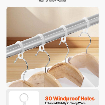 2-Tier Telescopic Clothes Drying Rack w/ 30 Windproof Holes & 2 Shoe Hooks.