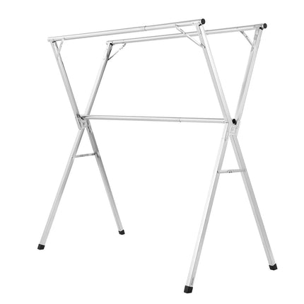 2-Tier Telescopic Clothes Drying Rack w/ 30 Windproof Holes & 2 Shoe Hooks.