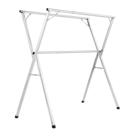 2-Tier Telescopic Clothes Drying Rack w/ 30 Windproof Holes & 2 Shoe Hooks.