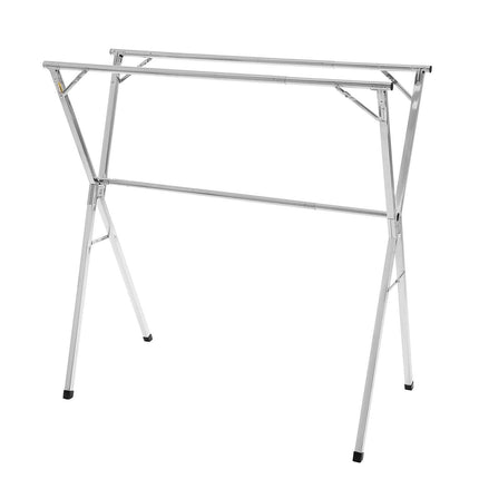 2-Tier Telescopic Clothes Drying Rack w/ 30 Windproof Holes & 2 Shoe Hooks.