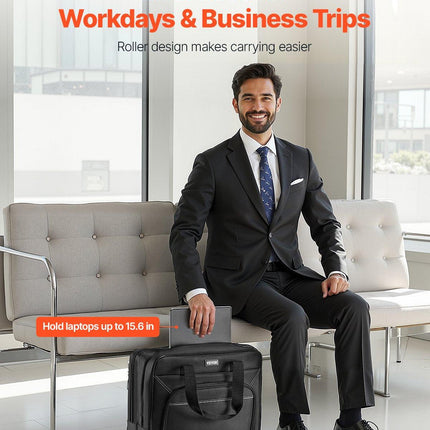 Rolling Laptop Bag 39.62 cm Wheeled Computer Bag for Women & Men Black.