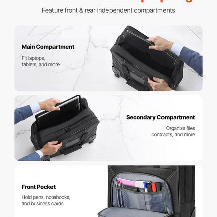 Rolling Laptop Bag 39.62 cm Wheeled Computer Bag for Women & Men Black.