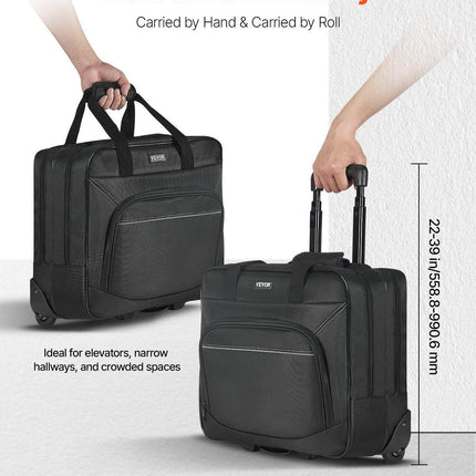 Rolling Laptop Bag 39.62 cm Wheeled Computer Bag for Women & Men Black.