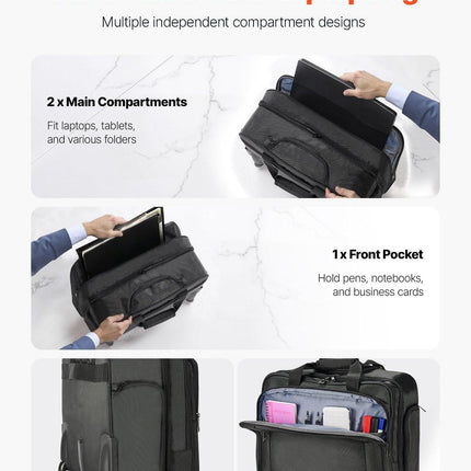Rolling Laptop Bag 43.94 cm Wheeled Computer Bag for Women & Men Black.