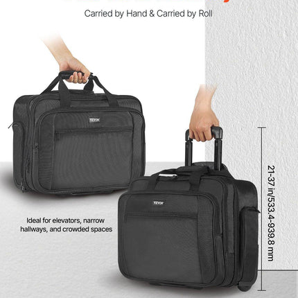 Rolling Laptop Bag 43.94 cm Wheeled Computer Bag for Women & Men Black.