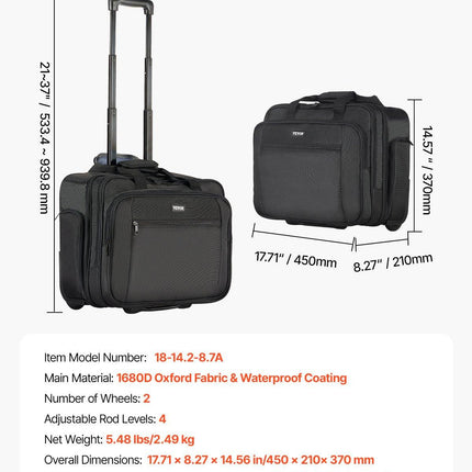 Rolling Laptop Bag 43.94 cm Wheeled Computer Bag for Women & Men Black.