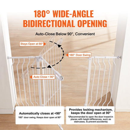 Baby Gate, 749-1346 mm Extra Wide, 762 mm High, Dog Gate for Stairs Doorways and House, Easy Step Walk Thru Auto Close Child Gate Pet Security Gate with Pressure Mount and Wall Mount Kit, White.