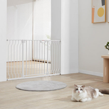 Baby Gate, 749-1346 mm Extra Wide, 762 mm High, Dog Gate for Stairs Doorways and House, Easy Step Walk Thru Auto Close Child Gate Pet Security Gate with Pressure Mount and Wall Mount Kit, White.