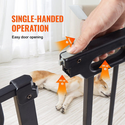 Baby Gate, 749-1229 mm Extra Wide, 762 mm High, Dog Gate for Stairs Doorways and House, Easy Step Walk Thru Auto Close Child Gate Pet Security Gate with Pressure Mount and Wall Mount Kit, Black.