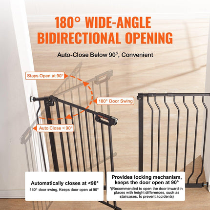 Baby Gate, 749-1229 mm Extra Wide, 762 mm High, Dog Gate for Stairs Doorways and House, Easy Step Walk Thru Auto Close Child Gate Pet Security Gate with Pressure Mount and Wall Mount Kit, Black.