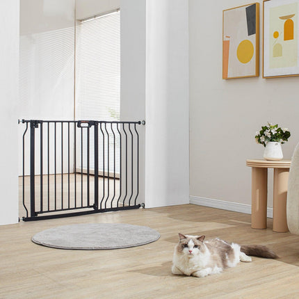 Baby Gate, 749-1229 mm Extra Wide, 762 mm High, Dog Gate for Stairs Doorways and House, Easy Step Walk Thru Auto Close Child Gate Pet Security Gate with Pressure Mount and Wall Mount Kit, Black.