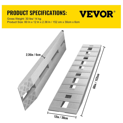 VEVOR 60' X 12' X 2.5'Aluminum Trailer Ramps 6000LBS Total Beavertail Hook End 1 Pair 2 Ramps.