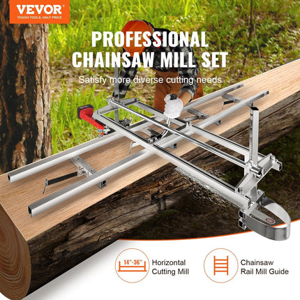 Chainsaw Mill 14"-36" Guide Bar and 9 ft Aluminum Rail Mill Guide System.