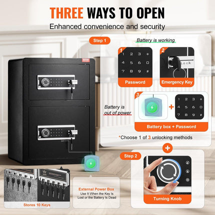 Double Door 3.5 cu.ft Safe Box with Key Lock Password Fireproof Bag Black.