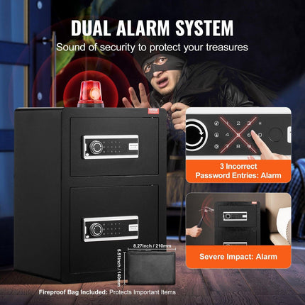 Double Door 3.5 cu.ft Safe Box with Key Lock Password Fireproof Bag Black.