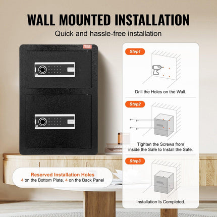 Double Door 3.5 cu.ft Safe Box with Key Lock Password Fireproof Bag Black.